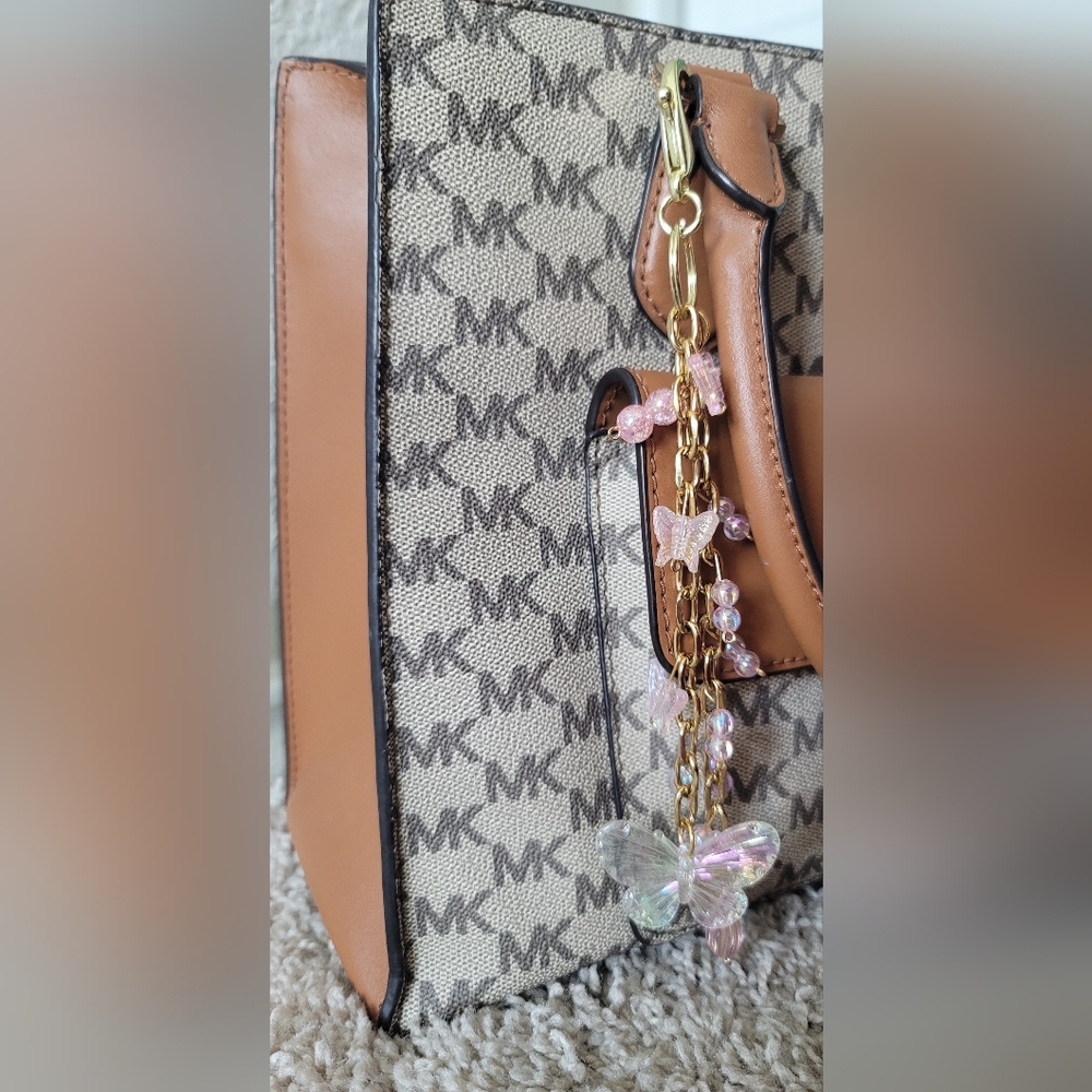 Y2K Butterfly Bag Charm | Pink Beads & Gold Chain